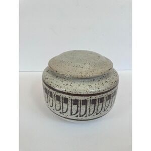 Vintage Studio Pottery Lidded Jar Speckled Stoneware MCM Geometric Ginger Jar